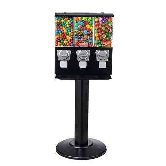 VEVOR Commercial Vending Machine, Triple Compartment Candy Dispenser with Iron Stand, Gumball and Candy Machine for Business, Coin Operated Gumball Bank for Toy Capsules Bouncy Balls Candy Nut, Black
