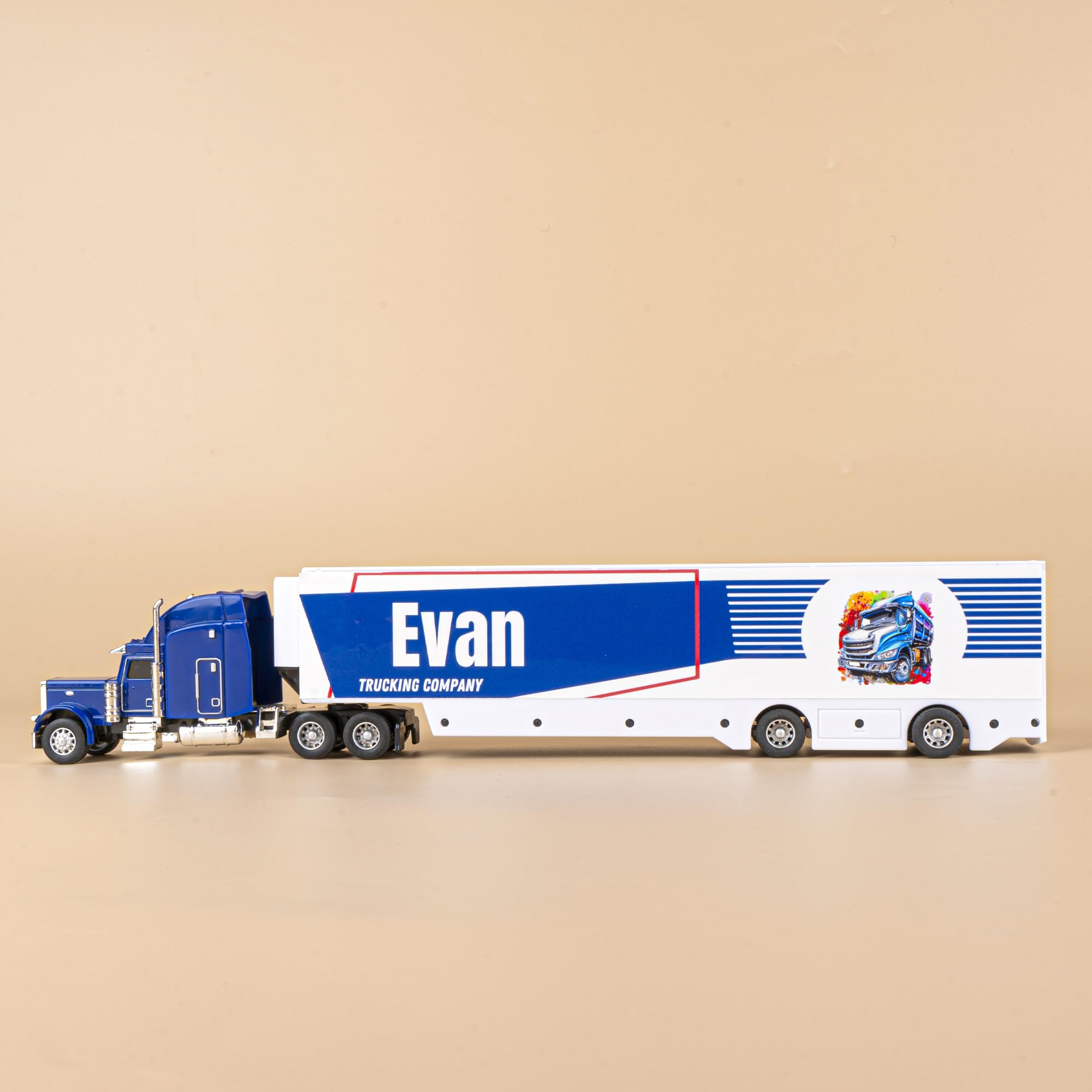 MT WORLD Toy Truck Personalized Semi Truck Toy with Name 1/48 Scale Model Tractor Trailer Toys Alloy Truck Tractor & Plastic Box Body Container Car
