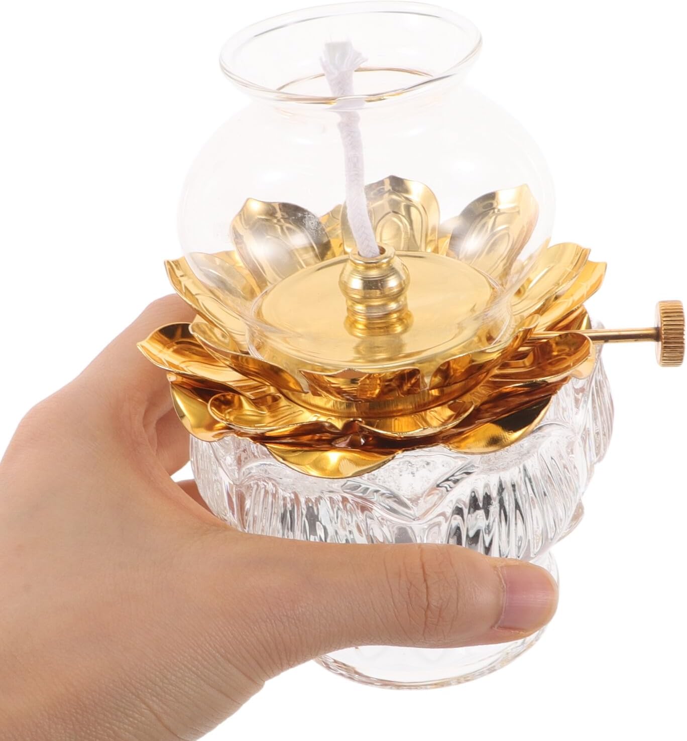 Vintage Lotus Oil Lamp Glass Kerosene Lantern Windproof with Adjustable Wick for Indoor Use Retro Tabletop Decorative Night Light Chinese Style Home Ambience