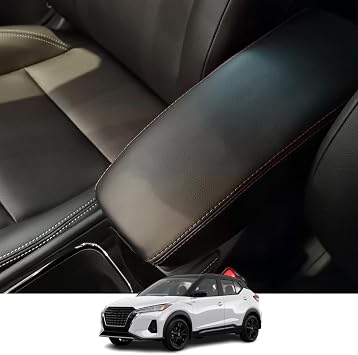 Custom Interior Accessories for Nissan Kicks 2021 2022 2023 2024 Leather Center Console Cover Armrest Pad,Waterproof Anti-Scratch Protector Your ArmrestBlack Stitches