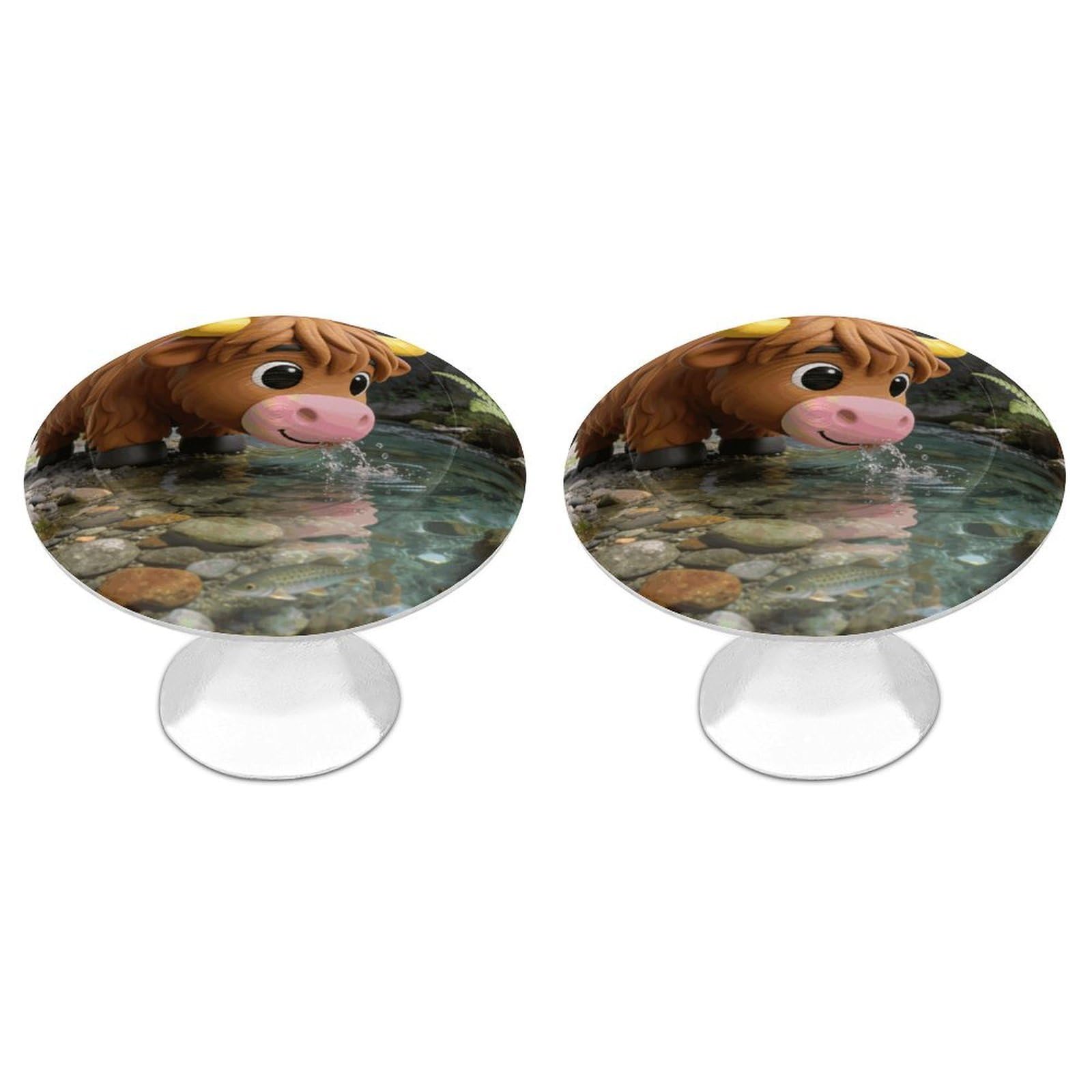 Vstadank Style Highland Cow Drawer Knob Round Dresser Sturdy Drawer Pulls With Mounting Screws Kitchen Stainless Steel Modern Decorative Handles For Cupboard Closet Bathroom