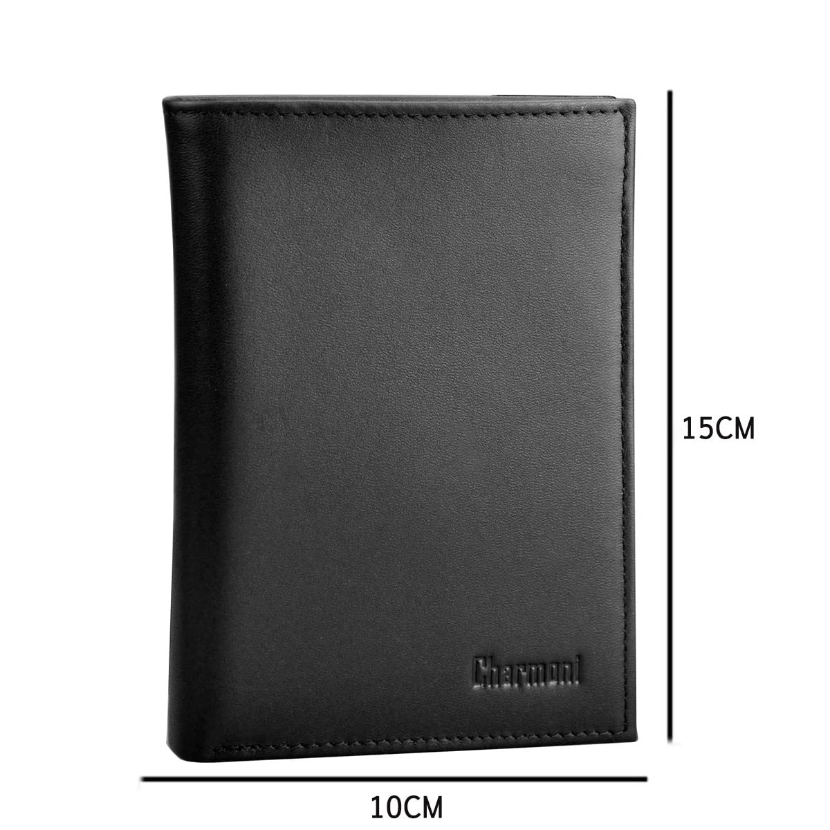 Charmoni - Max - Grand Portefeuille - Portefeuille Homme - Anti piratage Protection RFID Blocage - 4 Volets - Cuir Vachette - 22 Carte Bleu - Rangement complèt (Cuir Vachette, Noir)
