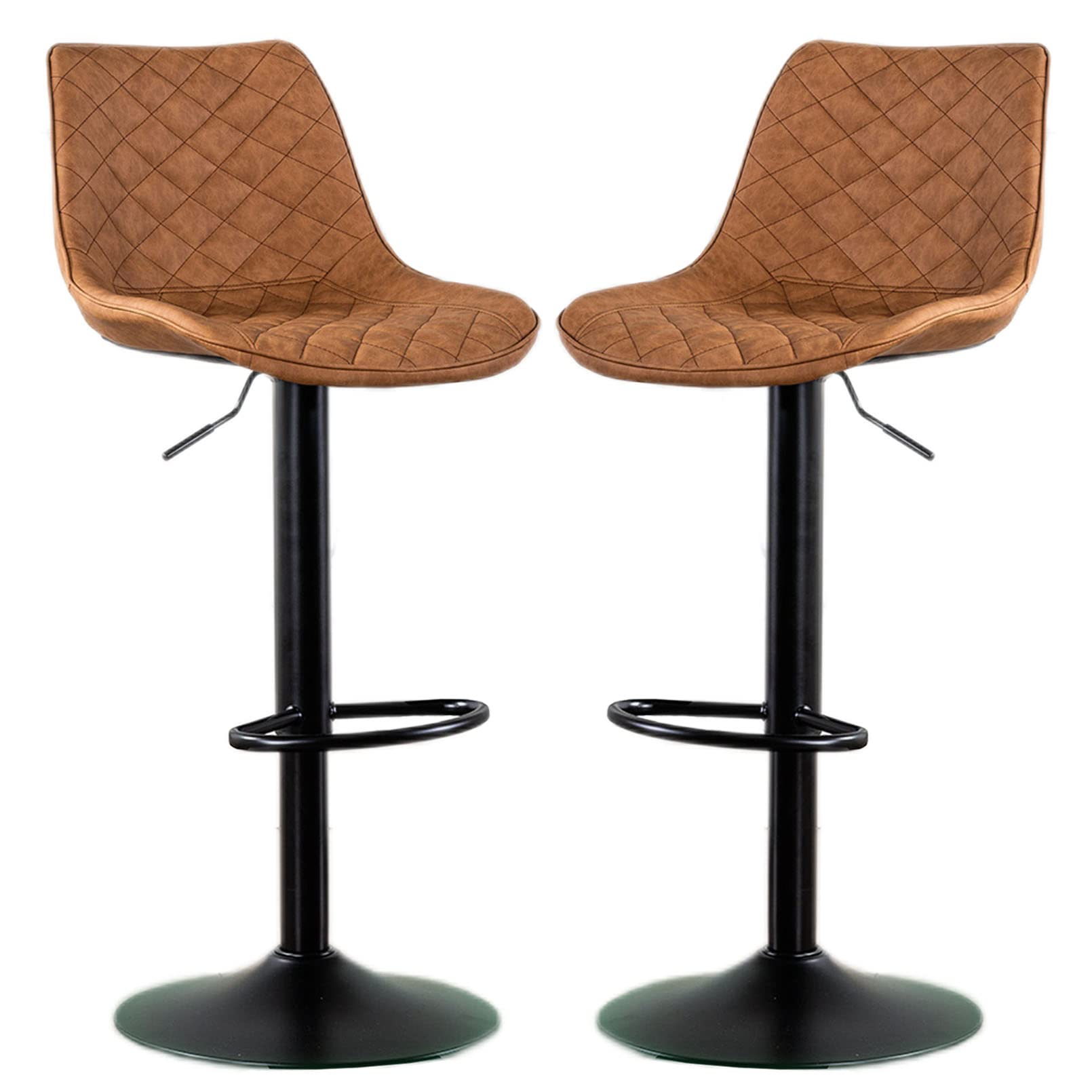 Tabourets de bar lot de 2 design haut de gamme en similicuir souple et acier brossé