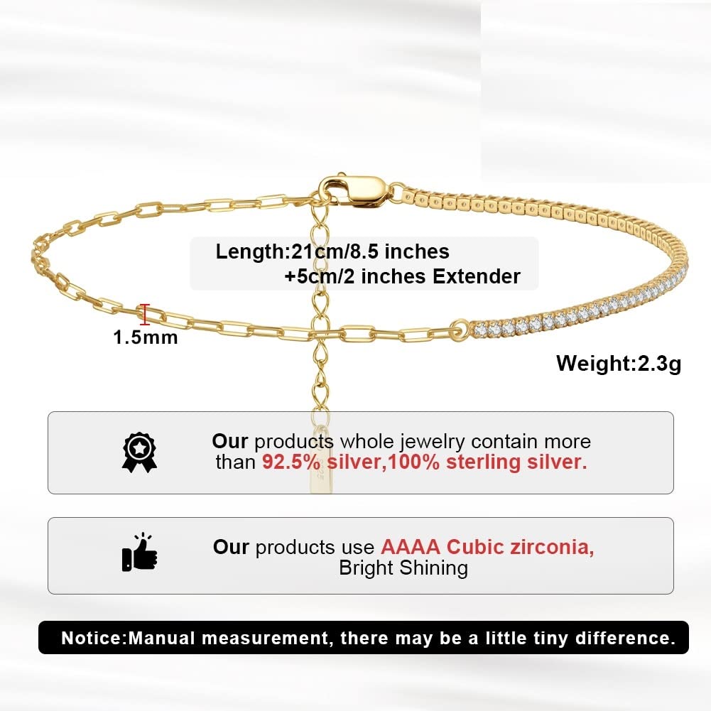 Pulsera de pie, cadenas for el tobillo, 2 piezas / juego 925 Cadena de eslabones de marinero de plata esterlina Tobilleras con clip de papel de tenis for mujeres Correas de cadena de pie de verano Joy