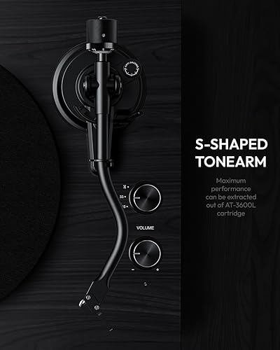 Miniatura 4 de SoulBox S1 - Tocadiscos de vinilo con altavoces estéreo, tocadiscos con preamplificador integrado, brazo en forma de S, 3345 RPM, color negro