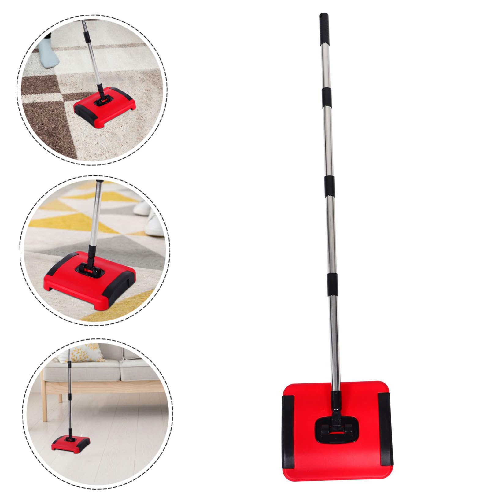 Mobestech Mechanischer Hand Teppichkehrer Manuelle Teppichkehrmaschine mit Rotierenden Bürstenrollen Pp und Edelstahl für Zuhause und Teppich