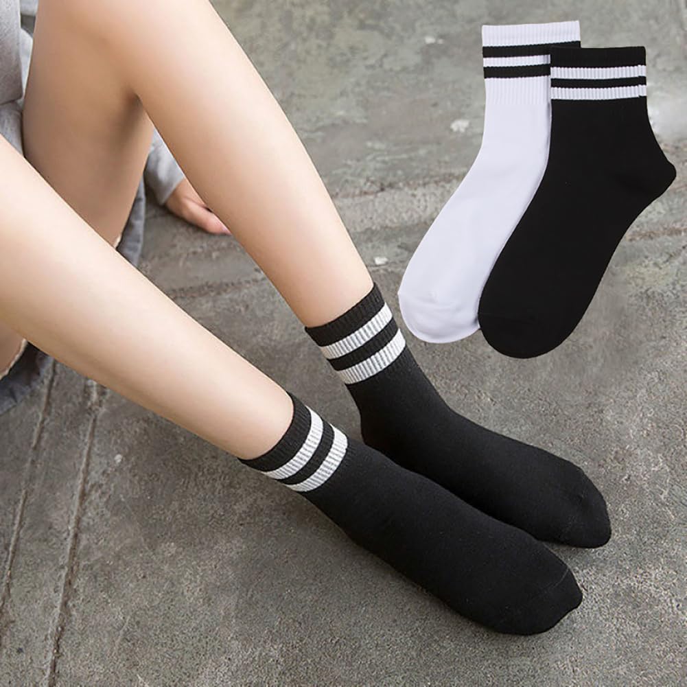 GSHLLO 10 Pairs Unisex Striped Ankle Socks Breathable Sport Crew Socks Soft Fashion Casual Socks Athletic Running Socks Black
