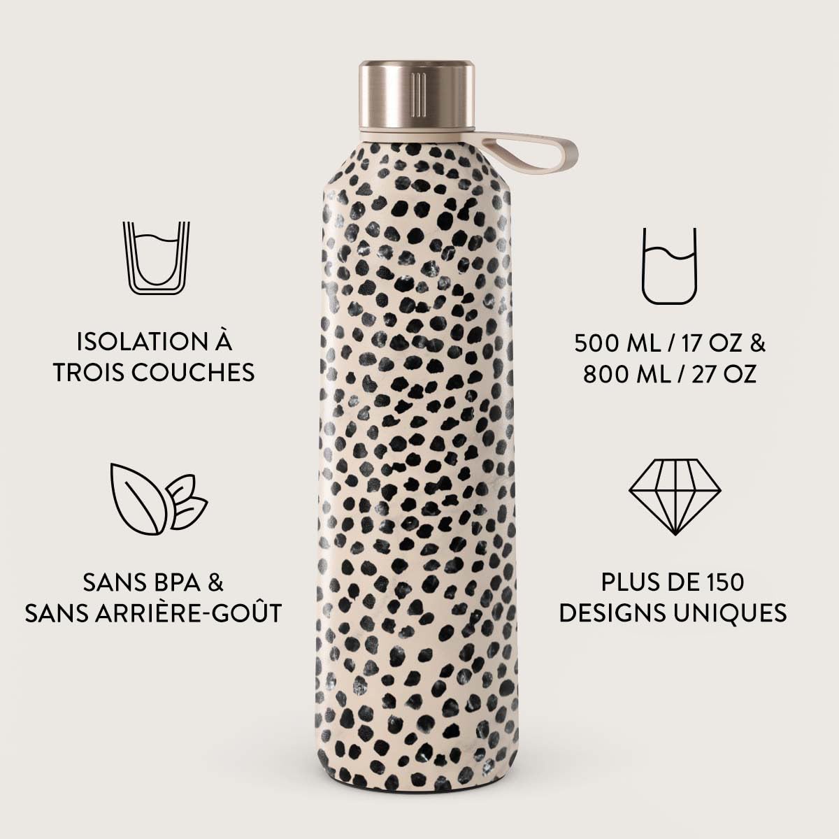 Burga Bouteille d’Eau 800 ml – Bouteille Isotherme en Acier Inoxydable, garde les boissons chaudes et froides 24 h, étanche, sans BPA, compatible porte-gobelets, bouteille réutilisable
