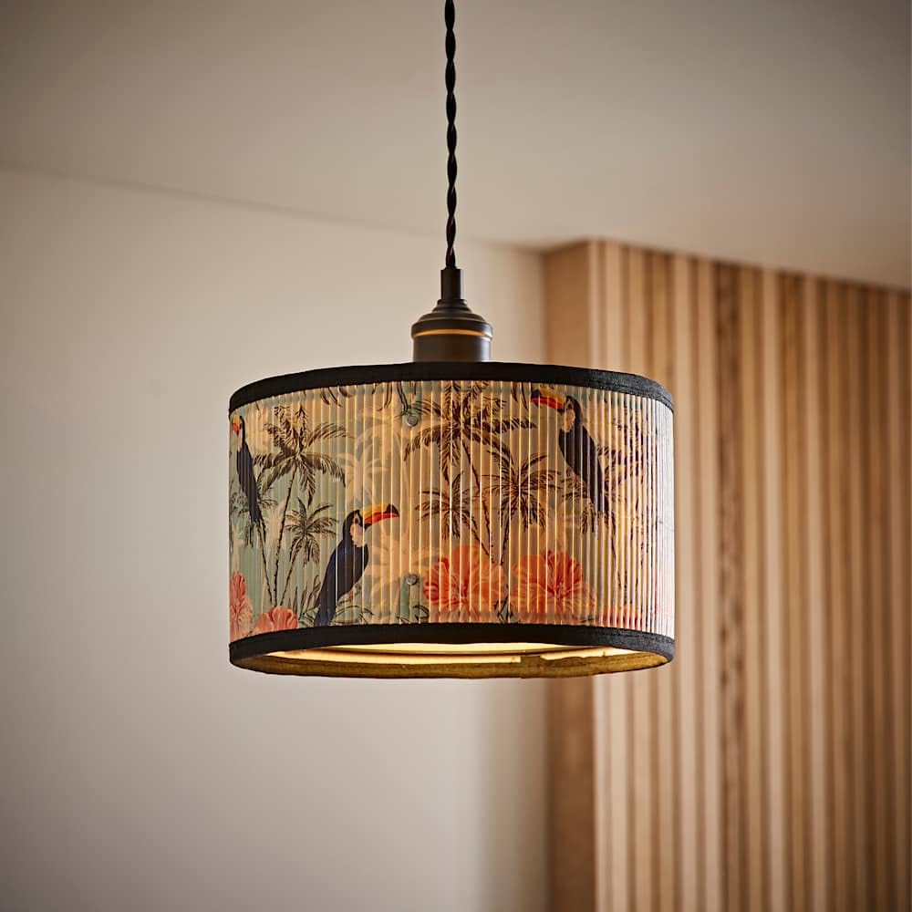 ValueLights Daintree Bamboo Pastel Jungle Drum Easy Fit Light Lamp Shade with Bulb in Natural | Size: Small