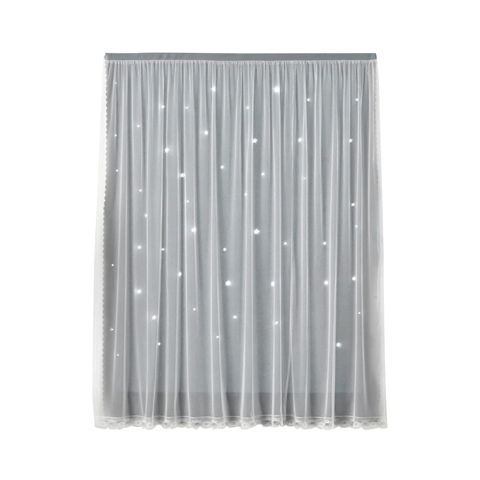 Pcscevcr Self-Adhesive Blackout Curtain, Double Layer Hollow Stars Window Drapes, Lace Window Curtain for Bedroom Living Room, No Drilling Required (Grey,1.2x1.8m)