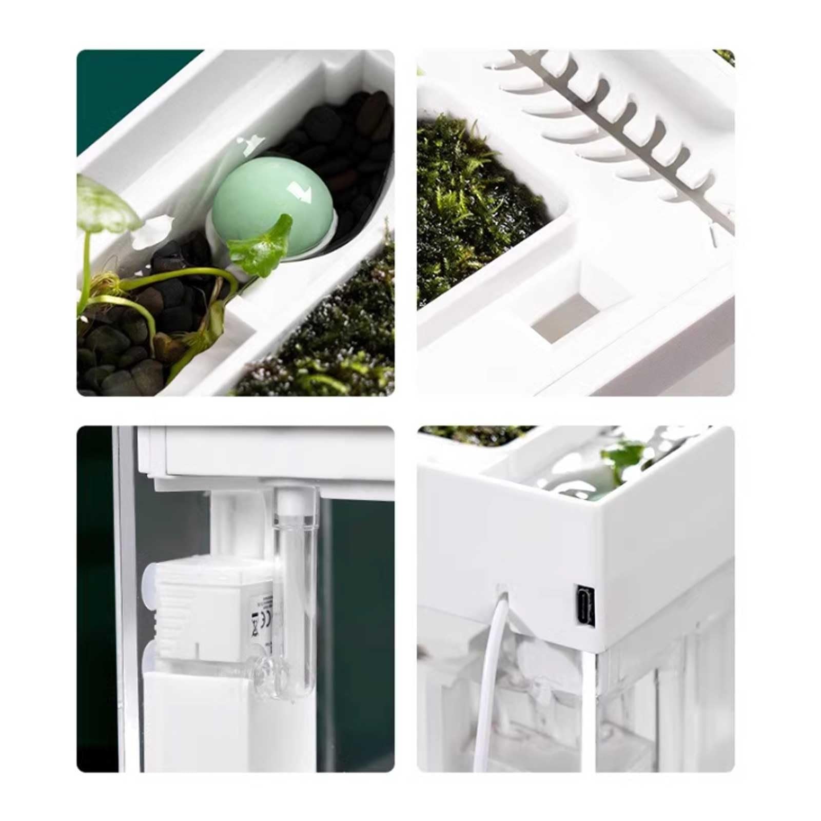 Fischtank Aquarium mit 4 Fächern, transparentes Acryl, for den Schreibtisch, Meeresfischzucht, Spezialtank, kreatives Kampffischaquarium mit weißer Abdeckung Aquarium