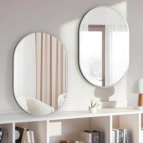 Miniatura 4 de NEUWEABY Espejo Ovalado de Baño Espejo de Tocador de Pared Espejos Ovalados, 2 Piezas 20"x30" Espejos de Baño Plateados para Sobre el Fregadero