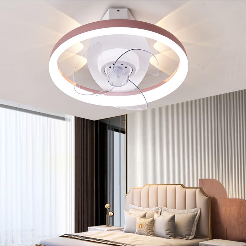 HXYSXHJUO Ceiling fan light LED 360°Oscillating with Remote Control 3-Speed 3-Color Dimming Mute Fan Light for Bedroom Restaurant 50CM Blue Pink White (Color