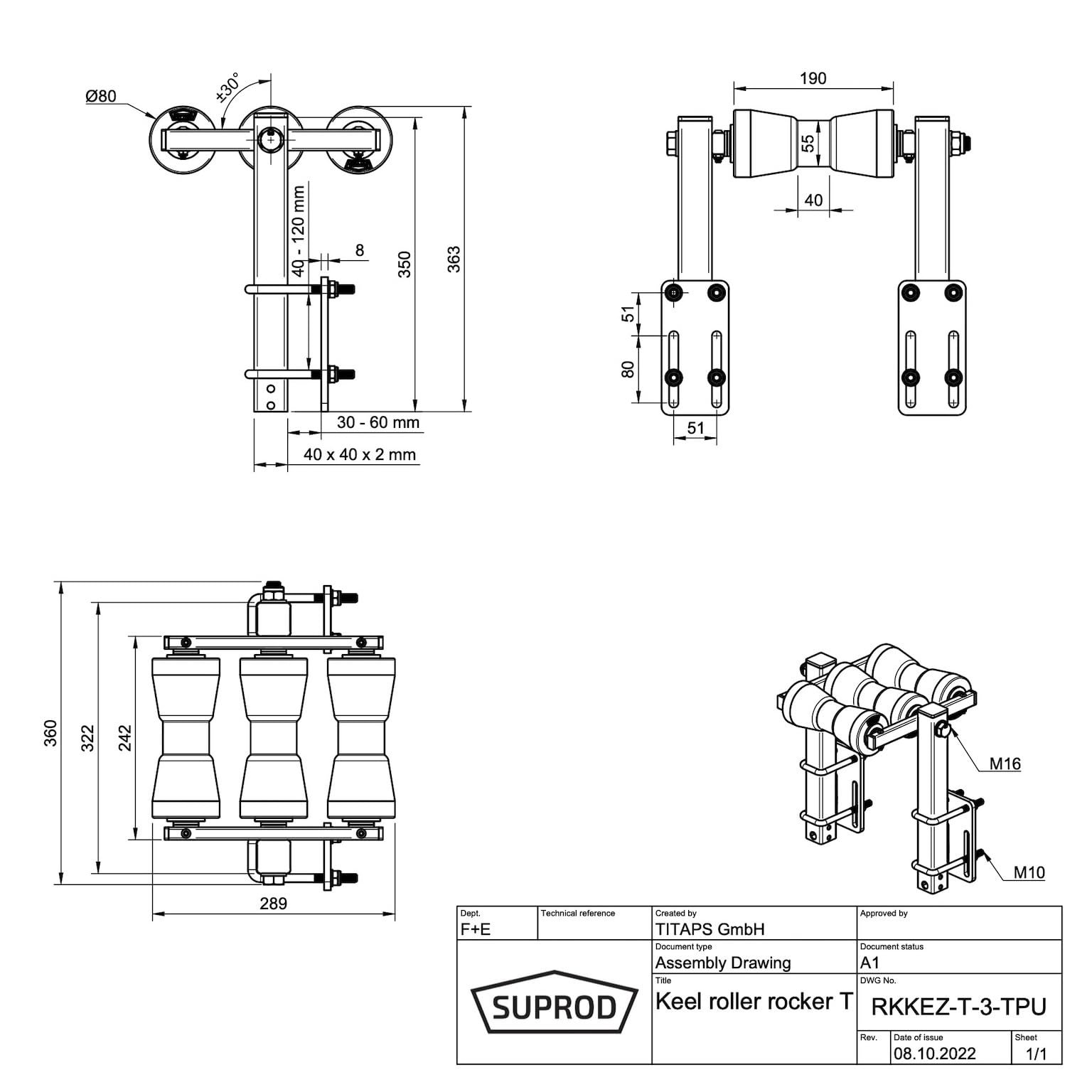 SUPROD Kielrollenwippe Slipwippe Sliphilfe Bootstrailer Auffahrhilfe Polyurethan RKKEZ-T-3-TPU