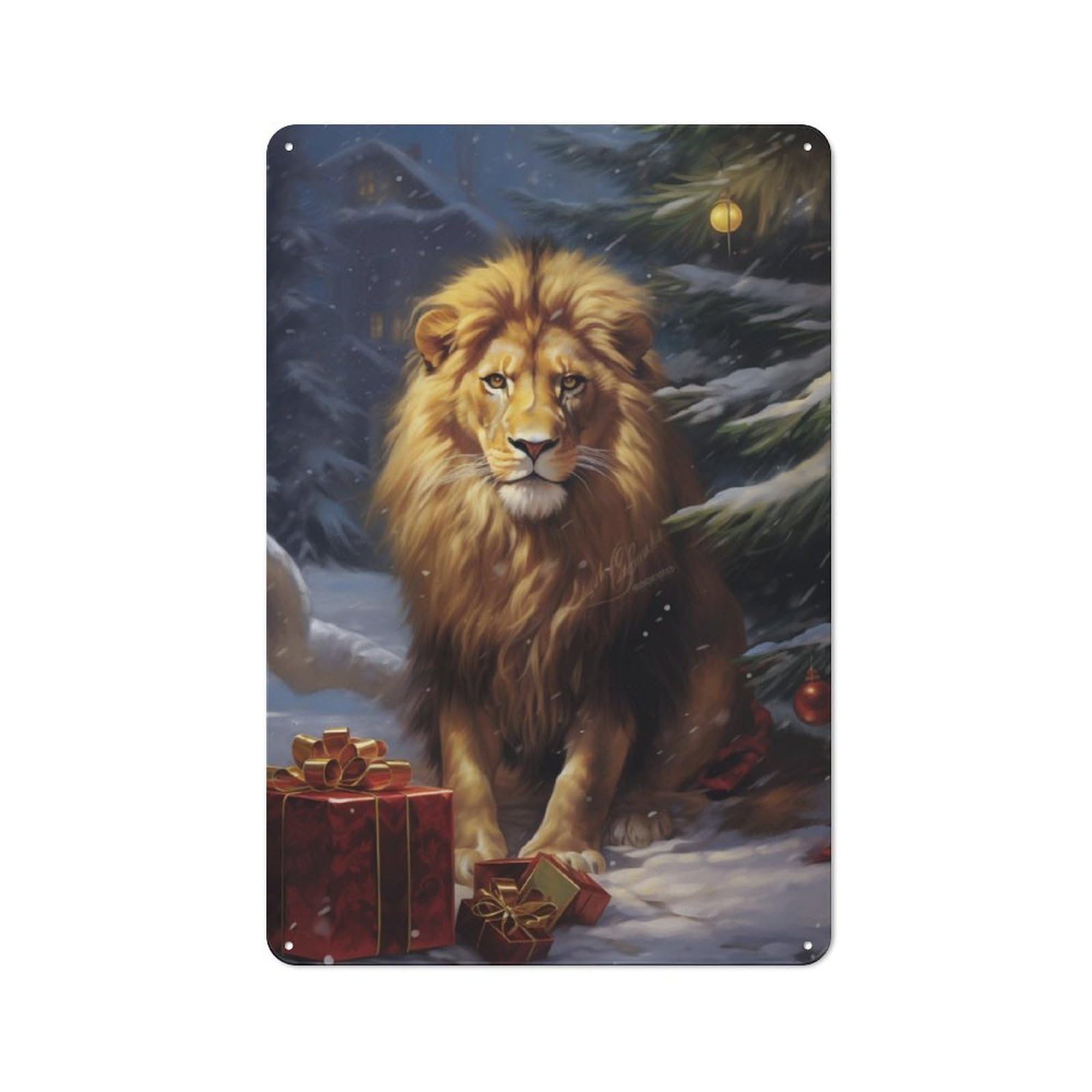 Junmoney Lion Christmas Metal Plaque 30X20cm With For Pub Or Café, Rustic Decor, For Garage, Workshop And Man Cave Decoration