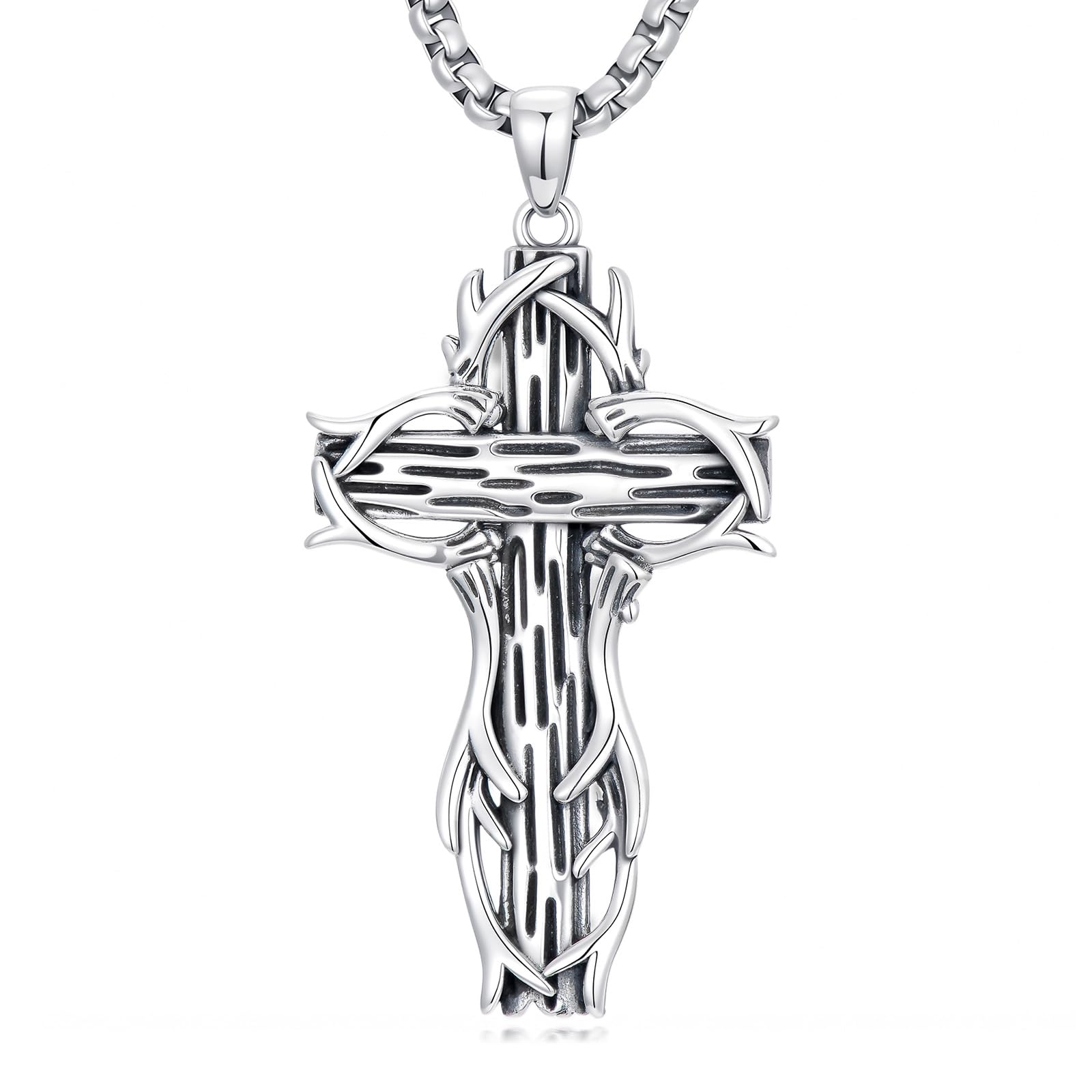 925 Sterling Silver Cross Pendant Necklace for Men Women Amulet Necklace Protection Jewelry Religious Gifts(With Gift Box)