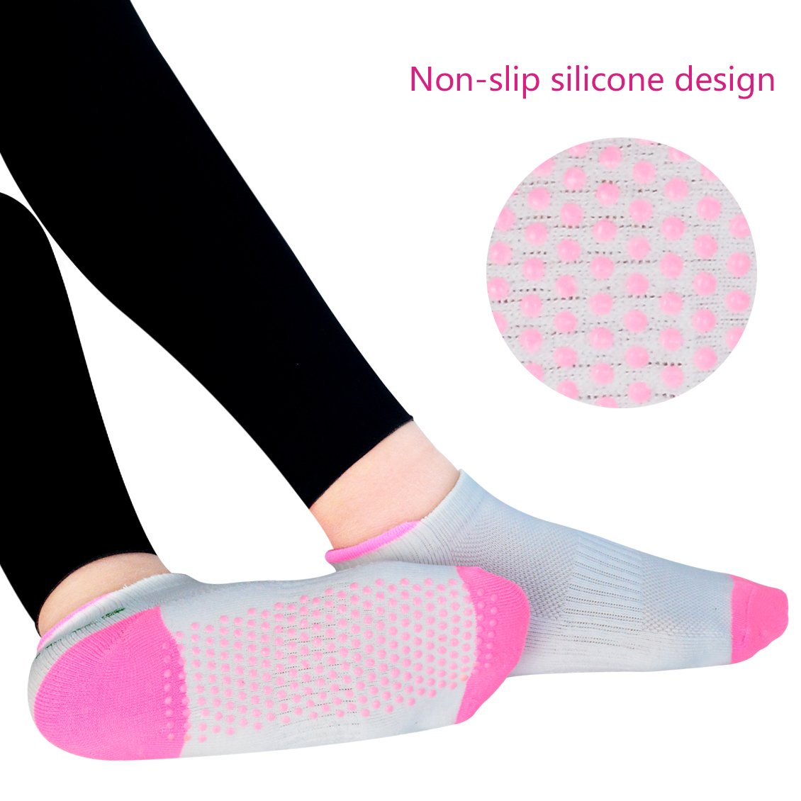 Rbenxia 4 Pair Silicone Dot Cotton Non Slip Skid Yoga Pilates Socks with Grips Cotton for Women
