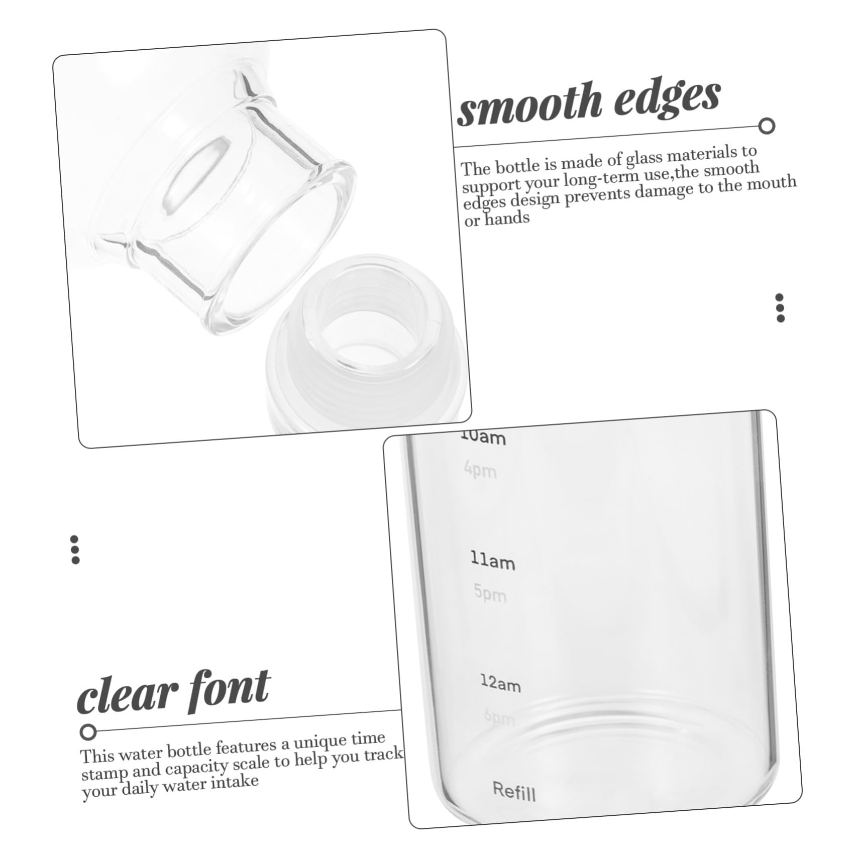 Bouteille D’Eau Vide 750ml en Verre, Portable pour Sport | Bords Lisses, Design Simple et Forme Créative, Usage Vélo et Yoga, Détails en Caoutchouc