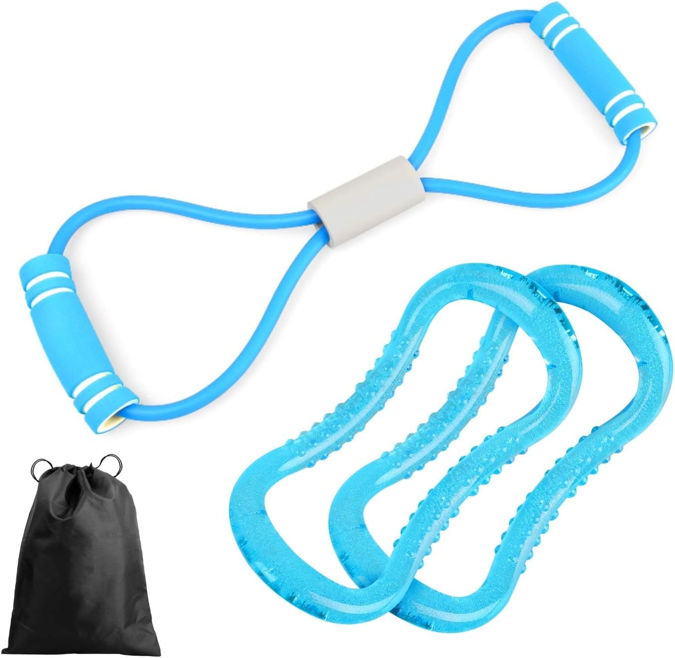 4basix 2PC Set Yoga Rings With Pilates 8 Shaped Elastic Rubber Tension Rope, Home Workouts Fitness Exercise Accessories Suits For Neck Back & Leg Pain, Improves Strengthen Chest Thighs Arms Core Blue