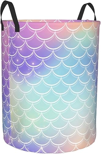 Miniatura 8 de Cesta de lavandería de sirena grande plegable con asas, cesta de almacenamiento redonda de fácil transporte, cesta de almacenamiento para ropa
