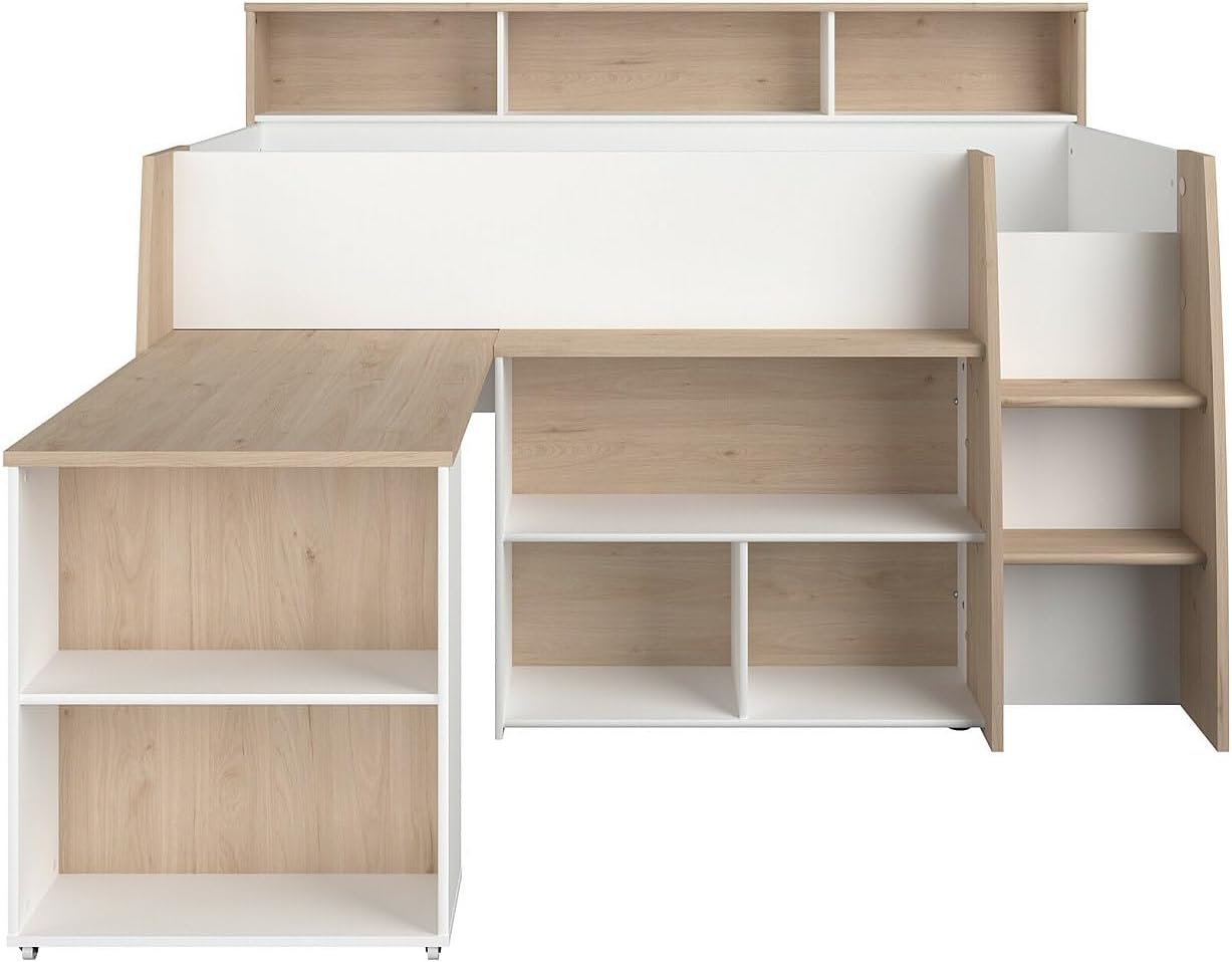 Close-up of the APOLINO bed's desk and storage area
