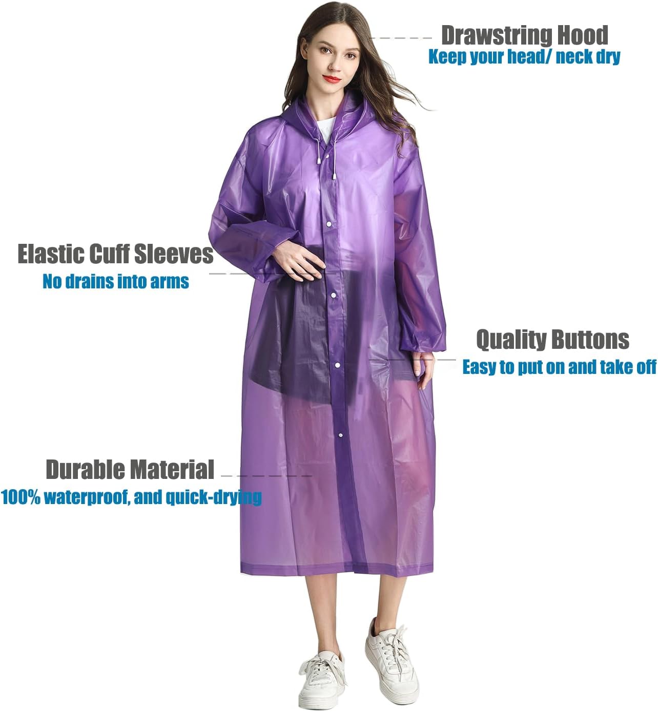 HLKZONE Raincoat, 2 Pack Rain Ponchos for Adults Travel Rain Jacket Packable Rain Coats for Women with Drawstring Hood
