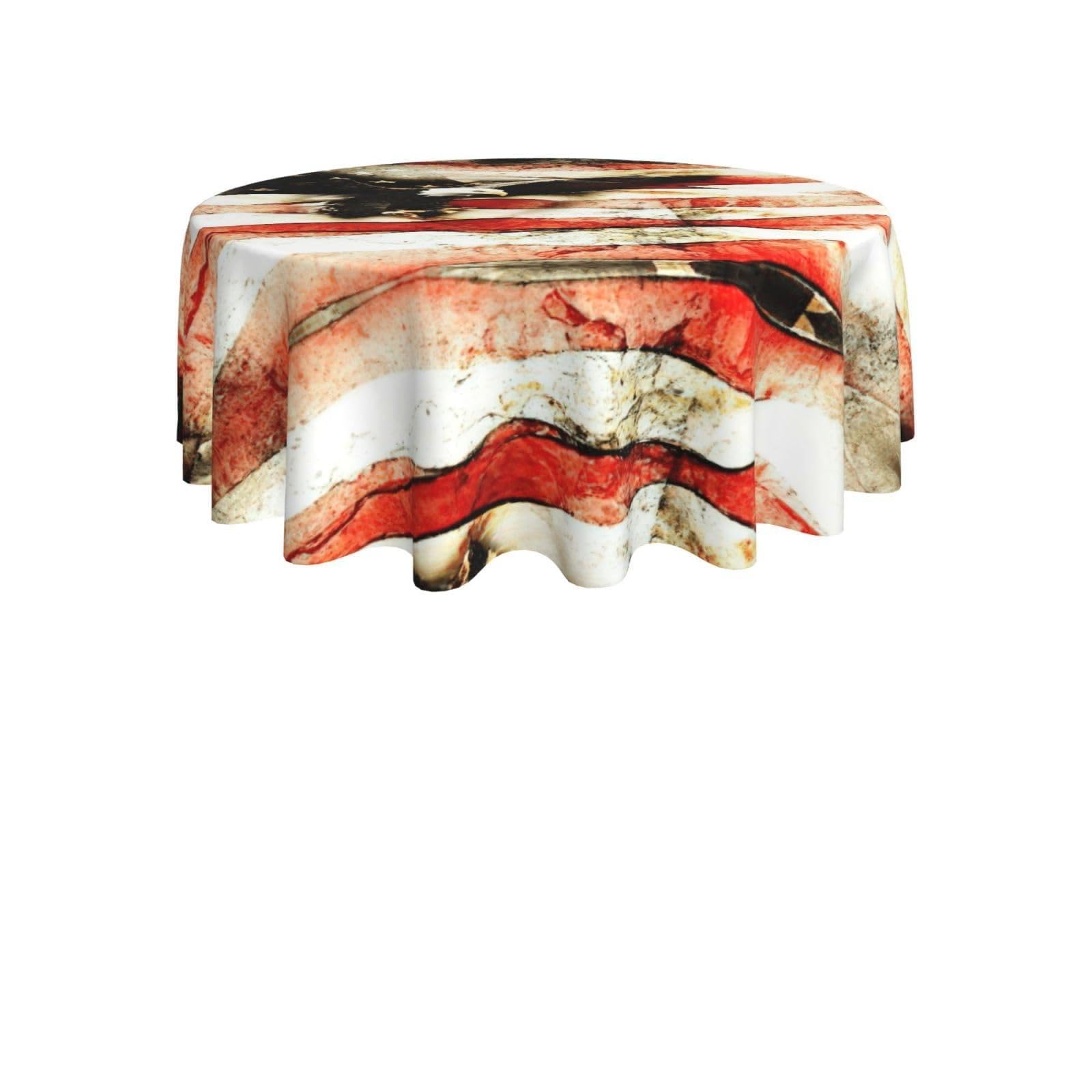 ENGhjes Bald Eagle Flag Veterans Print Round Tablecloth 60in Washable Stainproof Polyester Cloth for Kitchen Idea