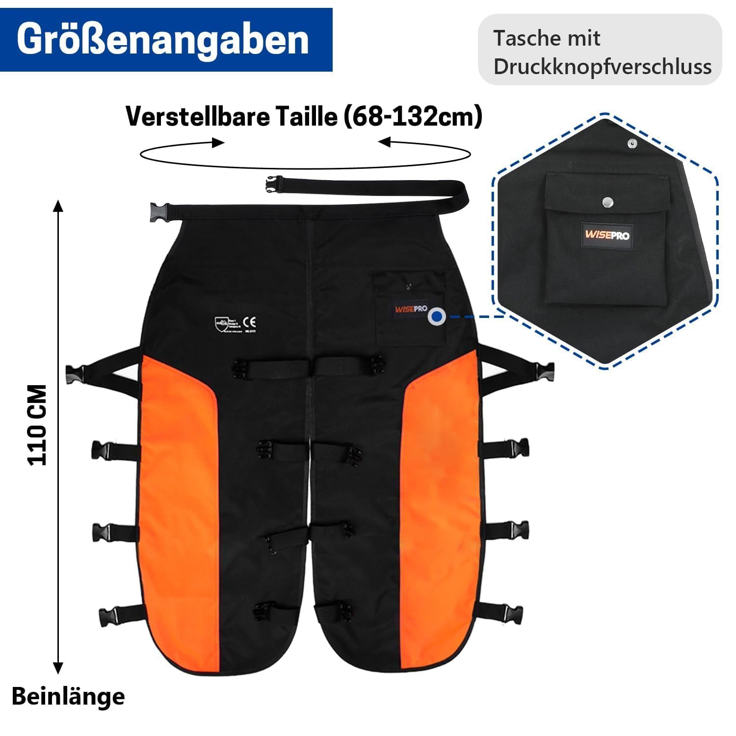 Uniwersalne legginsy ochronne do pił łańcuchowych, 8-warstwowe, regulowane ochraniacze na spodnie, fartuch do piły łańcuchowej, spodnie ochronne, wyposażenie ochrony leśnej - tylko ochrona