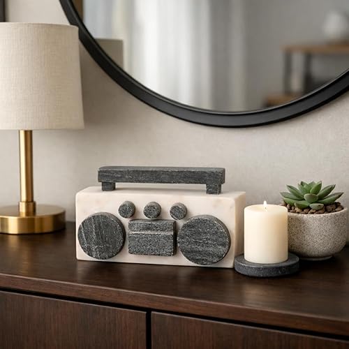 Miniatura 3 de Sagebrook Home Figura moderna Boombox – Decoración decorativa hecha a mano de piedra y mármol – Decoración contemporánea para el hogar y la oficina