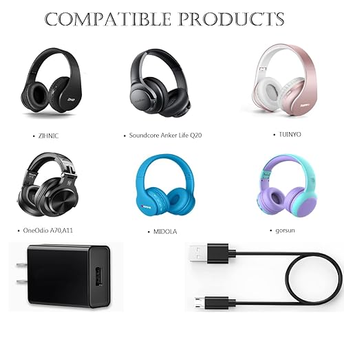 Miniatura 2 de Cable cargador de auriculares con cancelación de ruido para ZIHNIC, Soundcore Life Q20, iJoy versión antigua, MUSICOZY, TUINYO, OneOdio A70, A11,