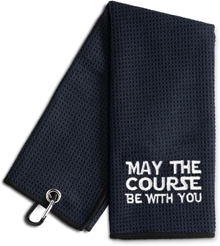 May The Course Be with You Embroidered Golf Towel, Funny Golf Towel for Golf Bags with Clip, Golf Accessories for Men, Birthday Retirement Gift for Golfer Golf Lover Husband Wife Grandpa Dad