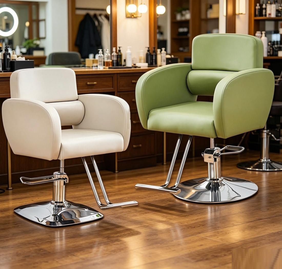 Sillón de Barbería Profesional de Cuero PU, Giratorio 360° Ajustable en Altura, hasta 150kg, Base Cromada Extragrande Estable, Impermeable y Fácil Limpieza(Green,Square Chassis)