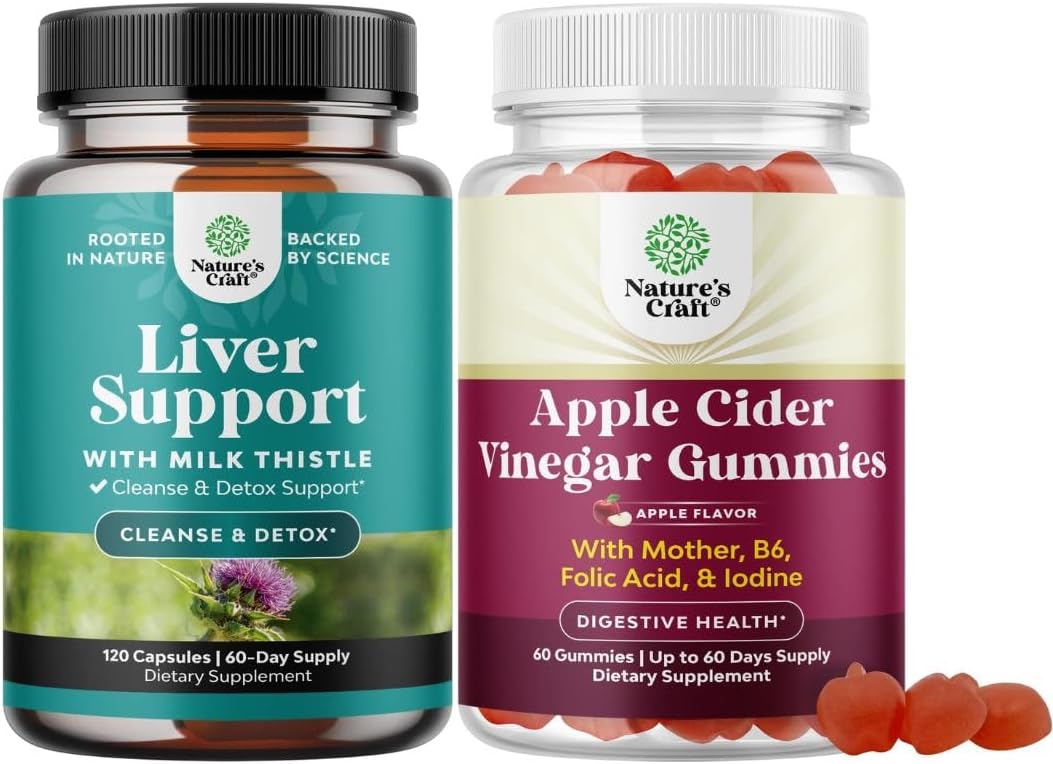Bundle of Liver Cleanse Detox & Repair - Milk Thistle Dandelion Root Choline Beetroot Artichoke Extract and Apple Cider Vinegar Gummies with Mother - Weight Loss Gut Health Bloating Metabolism Energy