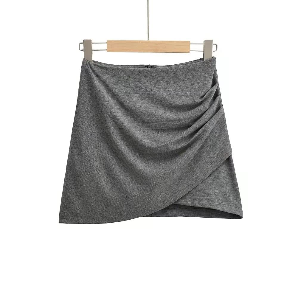 Gonna Donna,Minigonna da Donna Grigia Gonna A Pieghe A Vita Alta Avvolta sui Fianchi con Cerniera Sottile A Line Gonna Increspata con Pantaloni Gonna Corta Elegante per Ragazze Signore,XS