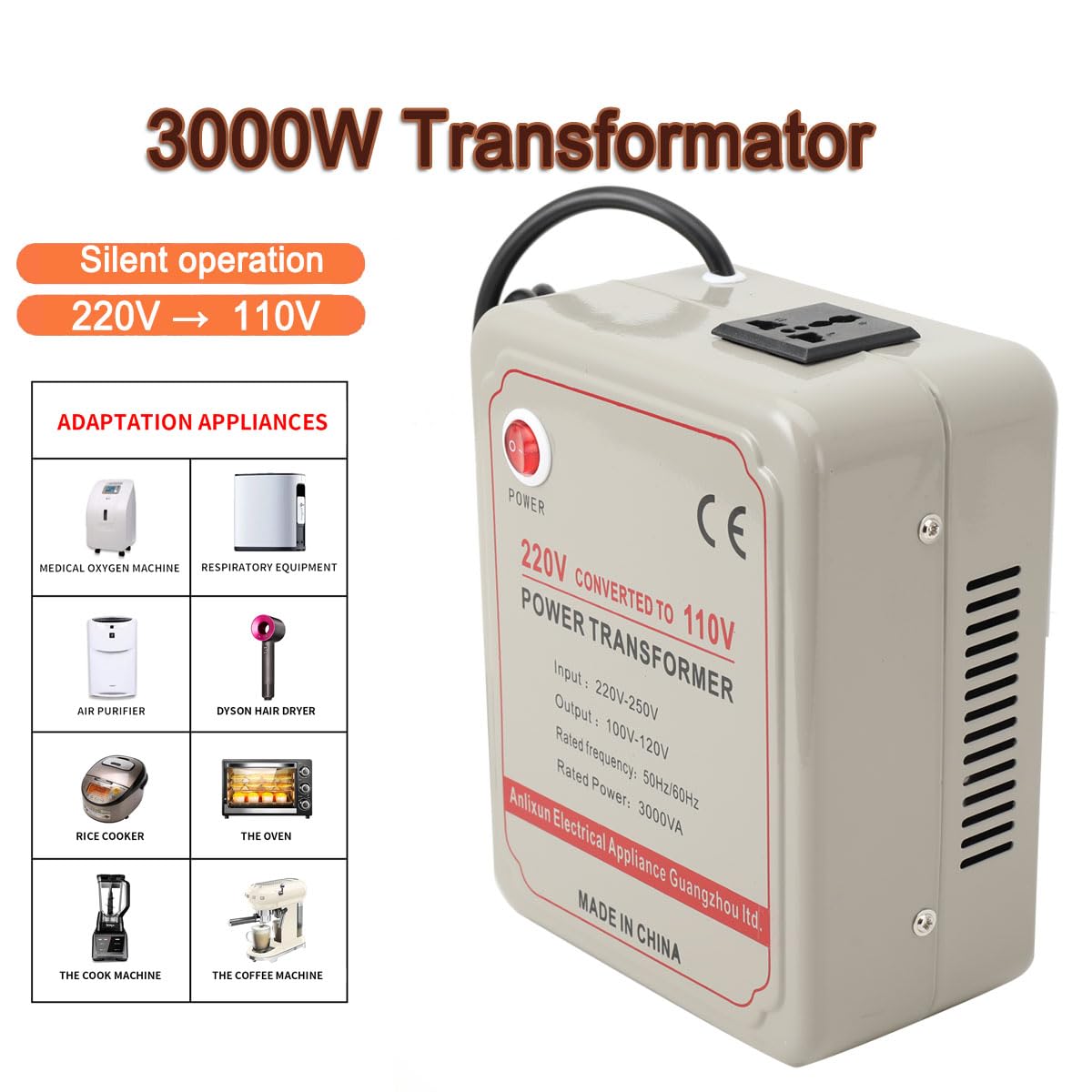 3000W Trasformatore di Tensione 220V a 100V Heavy Duty Adattatore Trasformatore