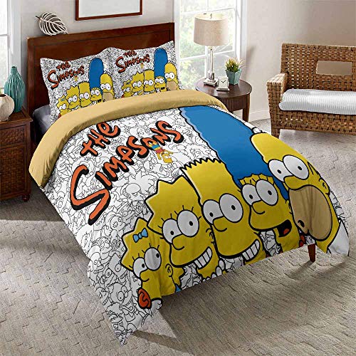 EU-VV Juego De Cama para 2 Personas, The Simpsons Juego De Cama De 3 Piezas Funda Nórdica Y Fundas De Almohada Microfibra Suave Hipoalergénica ((150x200cm)-Cama de 90,Assen Clan 01)