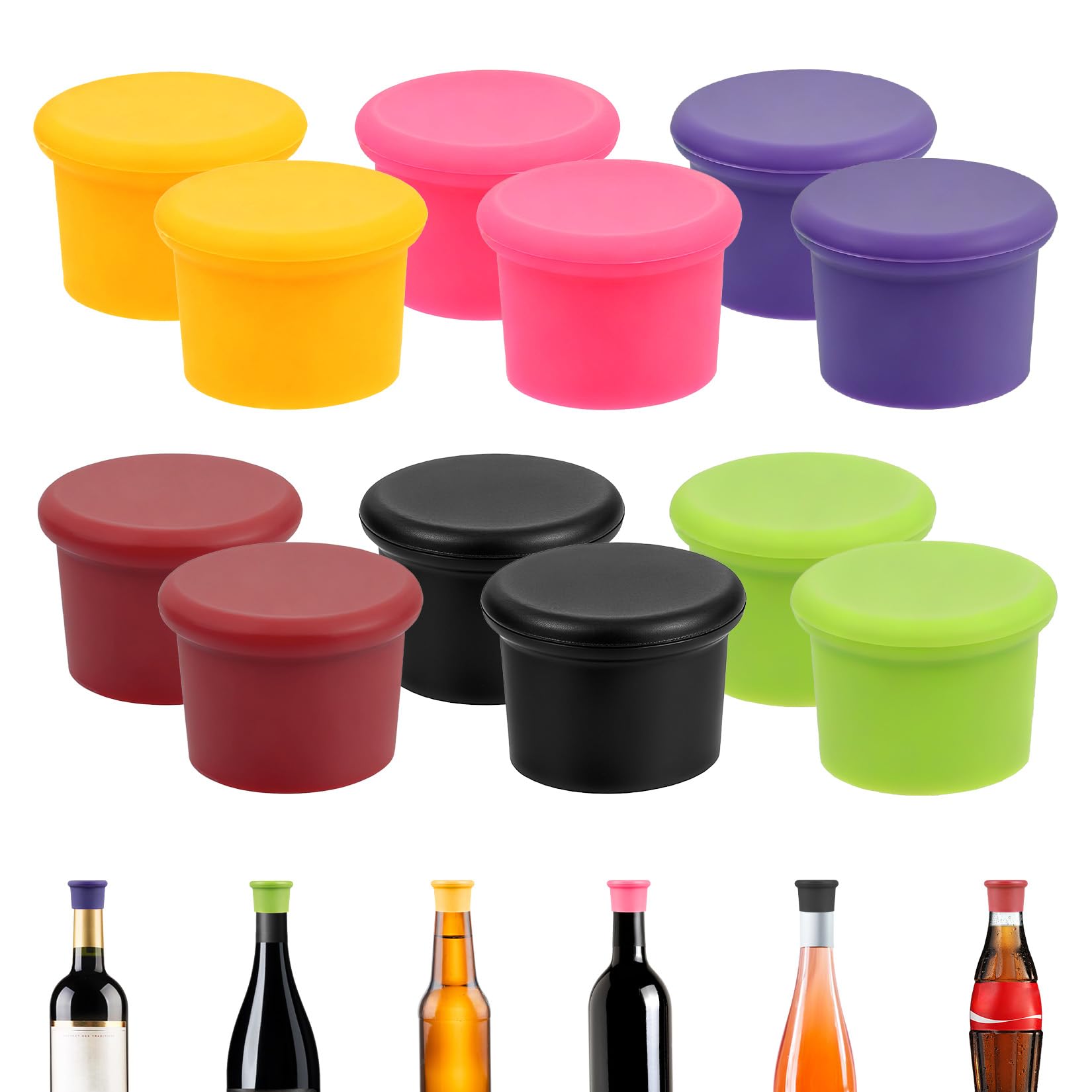 12 Pcs Silicone Bottle Stoppers, Reusable Wine Bottle CapsBottle Stoppers for Prosecco and Wine Beer Sparkling Champagne, Keeping Flesh