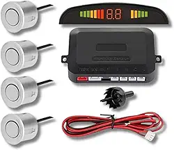 Sensor de Estacionamento Automotivo, 4 Sensores de 18,5mm, Display LED, Alarme Sonoro, Radar de Ré (Prata)