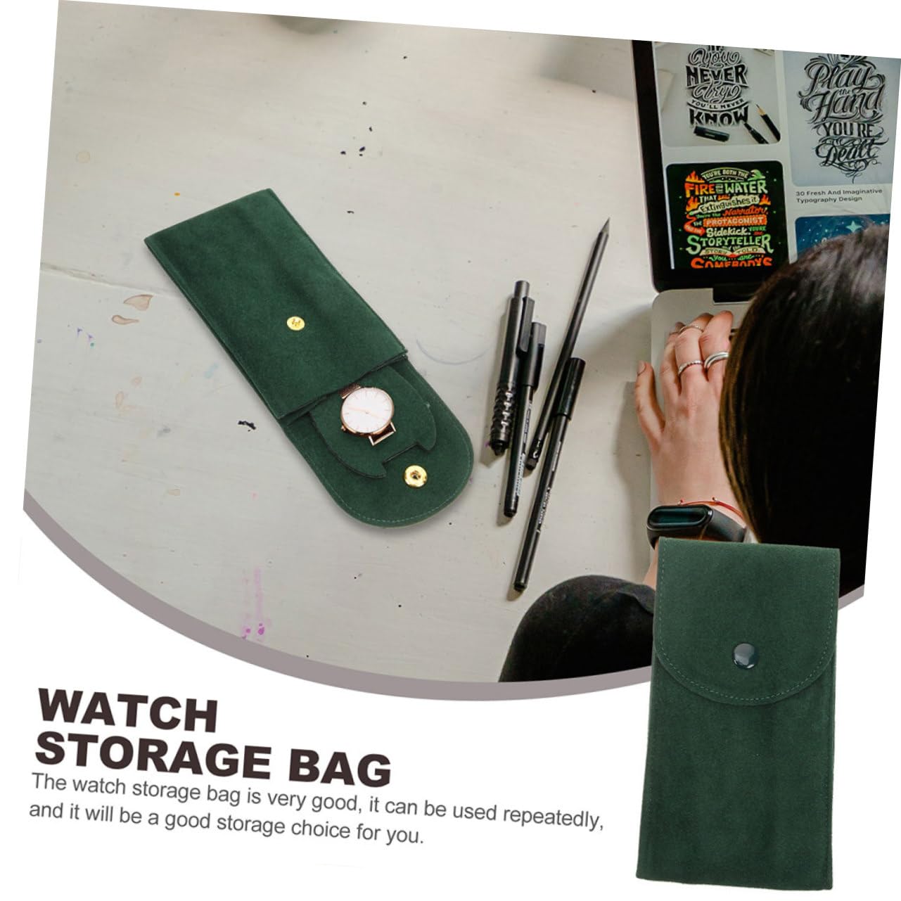 UKCOCO 5 Sätze Aufbewahrungstasche Ansehen Für Tragen Wasserdicht Sprechen Beutel Reise-uhrentasche Ausstellungstasche Ansehen Flusenuhrentasche Flanell Green 2 Stück * 5