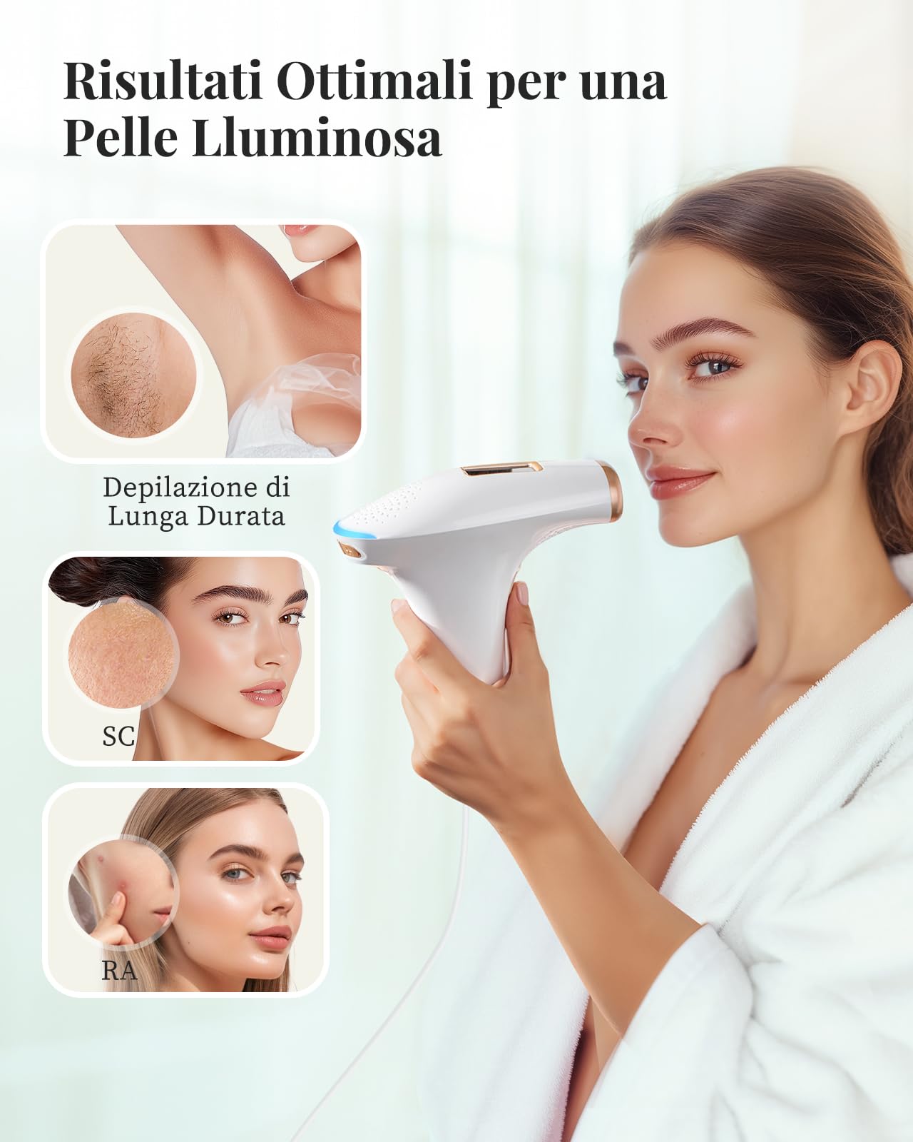 IPL Epilatore Luce Pulsata con 9 Livelli di Energia & 3 Funzioni HR/SC/RA, 999.999 Impulsi di Luce Laser per Uomini, Donne, Viso, Ascelle, Gambe, Corpo