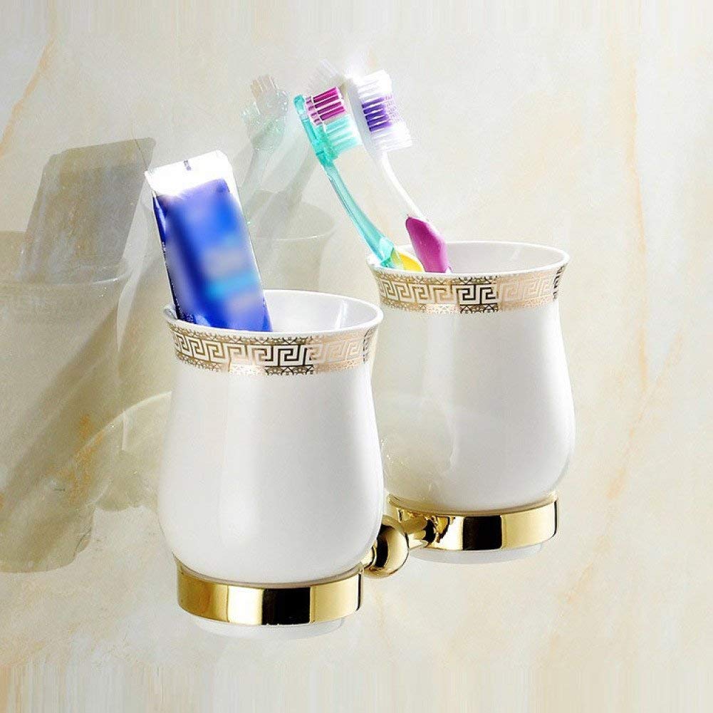 GZZ Europäische antike Badezimmer Edelstahl Halterung und Zahnputzbecher Set, die Hotel Badezimmer Wand-High-Grade Zahnputzbecher
