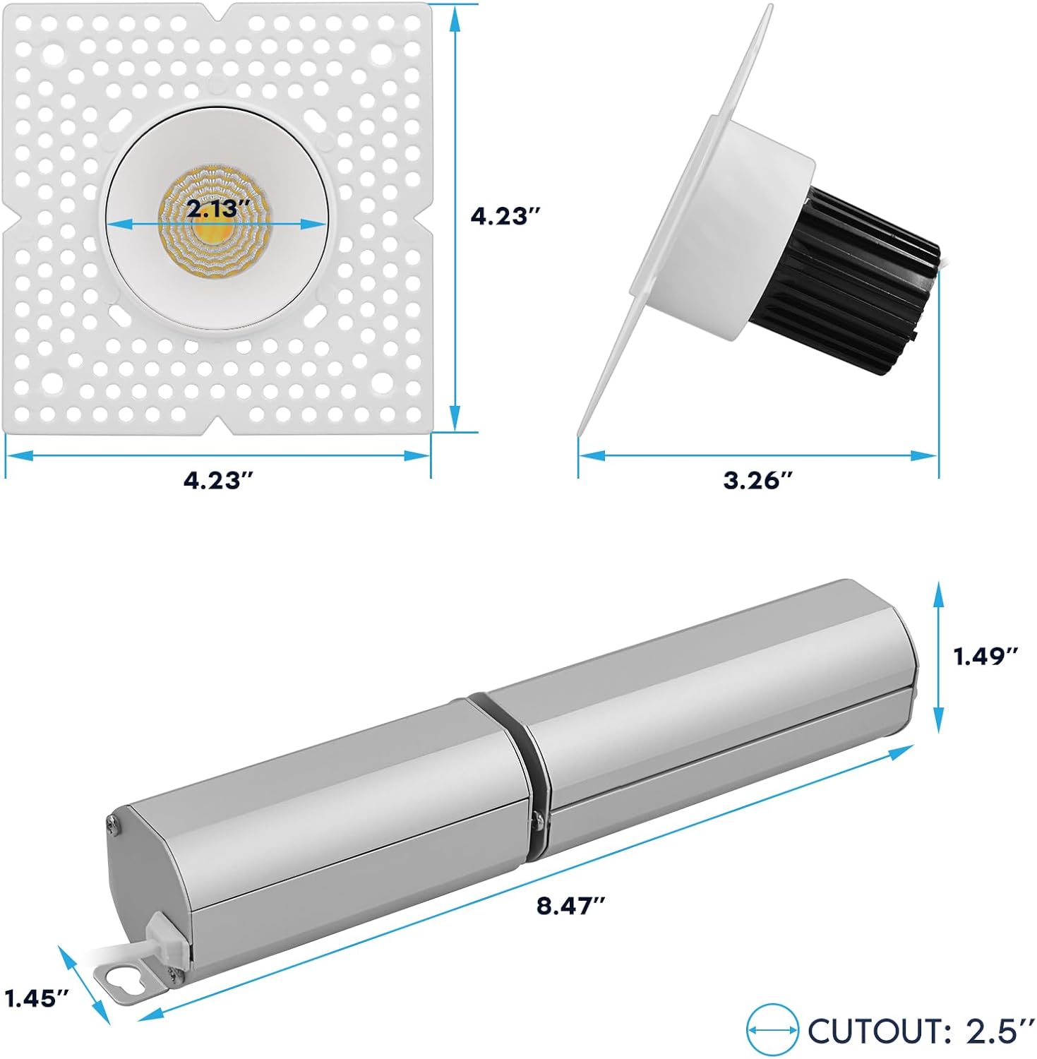 LUXRITE 1 Inch LED Trimless Recessed Spotlight, 10W, 850LM, 5CCT Selectable 2700K-5000K, 38° Beam Angle, Dimmable, Push-n-Lock Spotlight, CRI 90, Damp & IC Rated, Plaster Downlight, ETL White