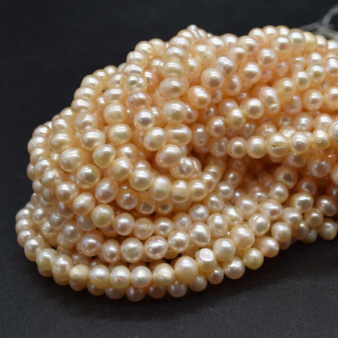 Freshwater Potato Round Pearl Beads - Light Pink, Peach - 5mm - 6mm - 14.5'' Strand