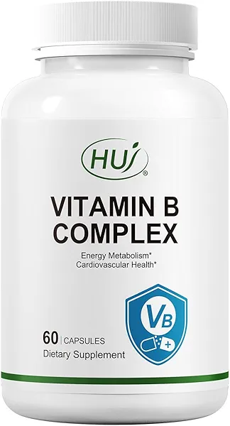 HUJ Vitamin B Complex - B Vitamins Supplement to Support Energy Metabolism, Cardiovascular Health - 60 Capsules