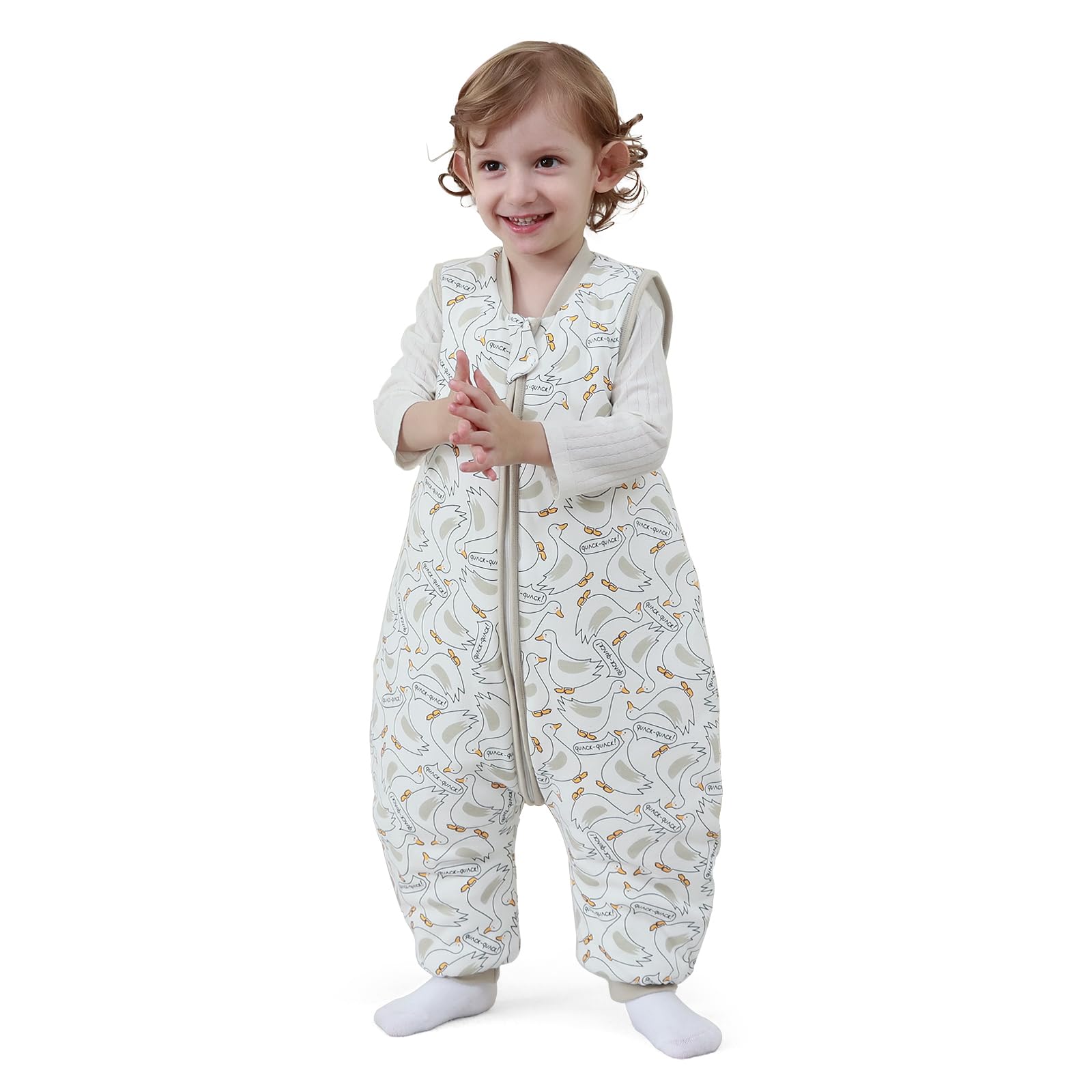 MIKAFEN Babyslaapzak met voeten, 2,0 Tog, 100% katoen, kinderslaapzak voor het hele jaar door met afneembare mouwen, slaapzak met pijpen, Dier 4-5 jaar