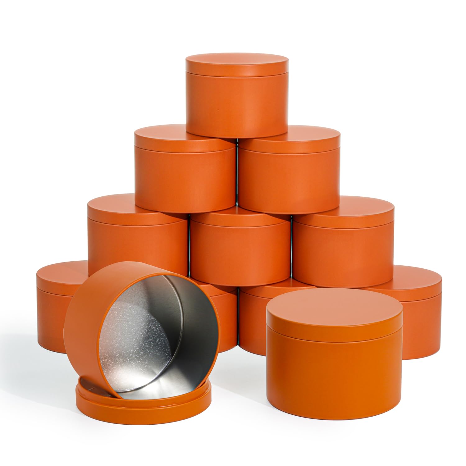 Julwhisper Orange Candle Tins With Lids, 3 Wicks Candle Containers 12 Pack 14Oz/420Ml Seamless Bulk Candle Containers For Candle Making Supplies Wholesale Empty Candle Jars