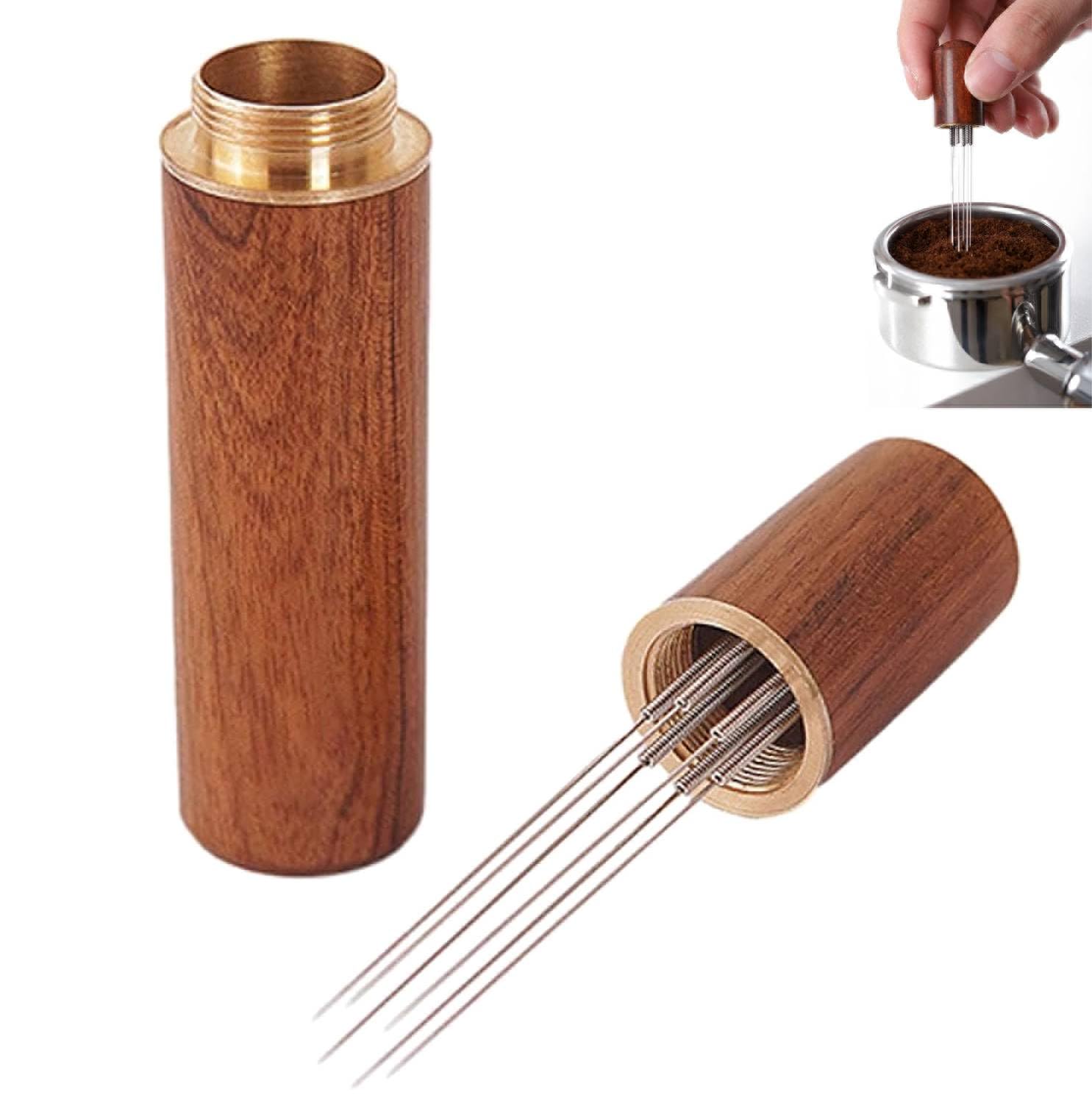 WDT Tool - Espresso Coffee Distributor - 6 Needles Stirrer - Aluminum Alloy with Stand - Stainless Steel Needles - Walnut Handle - Replaceable Needles - Coffee Accessories for Baristas