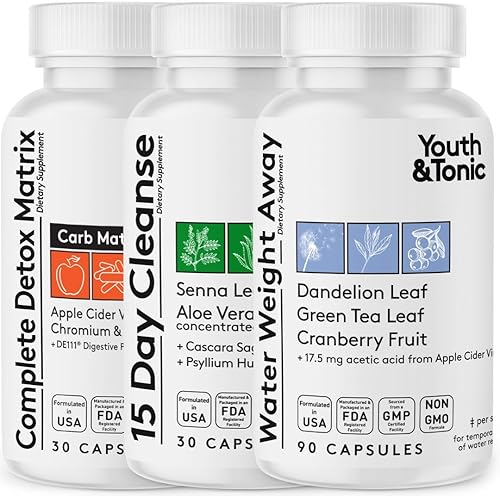 Youth & Tonic Detox Cleanse Extra Water Loss Kick Off Control de peso  ACV Detox 15 días de limpieza de colon de agua  150 pastillas
