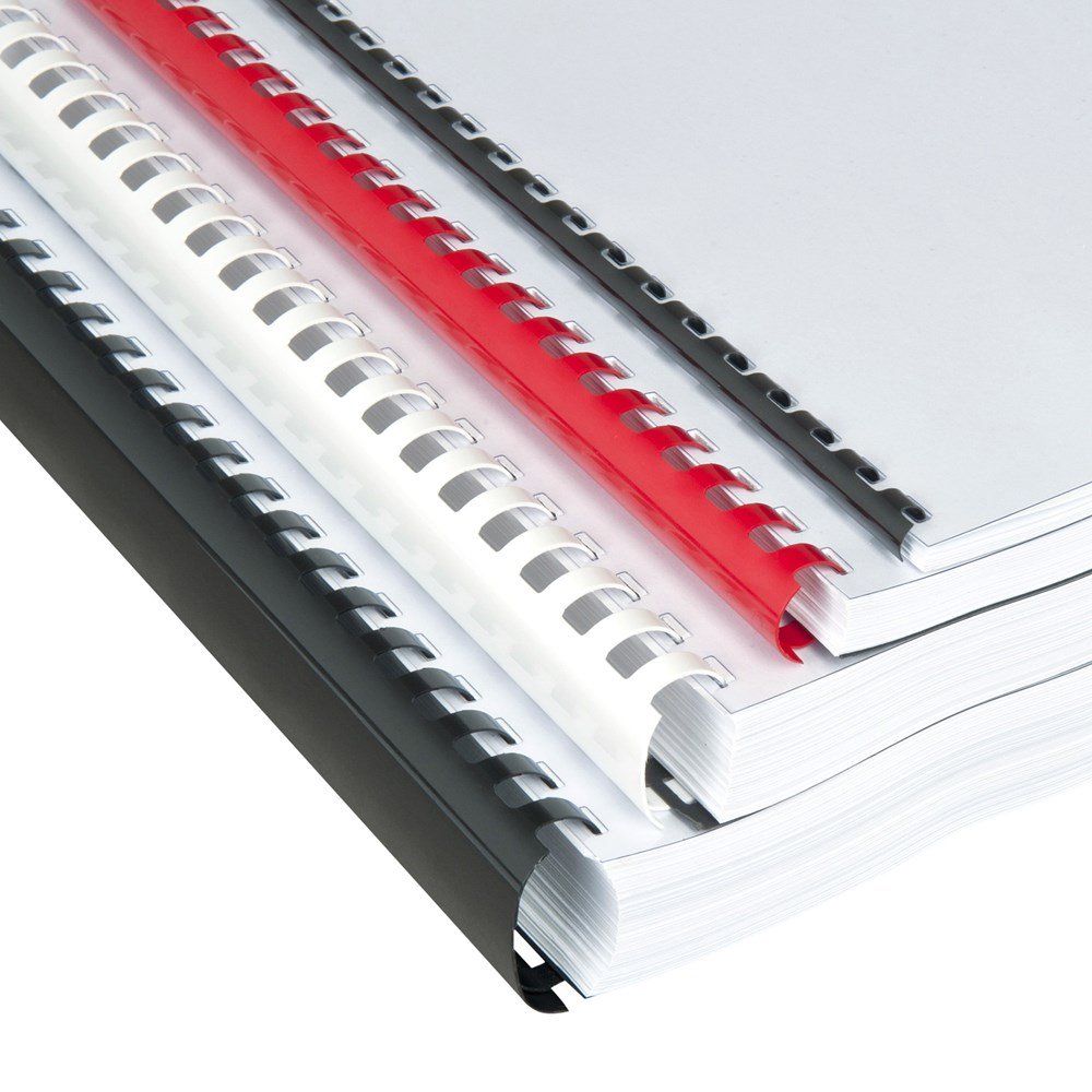 r&b Plastikbinderücken DIN A4, schwarz, 100 Stück, 21 Ringe, Binderücken, Premium (8 mm / 45 Blatt)