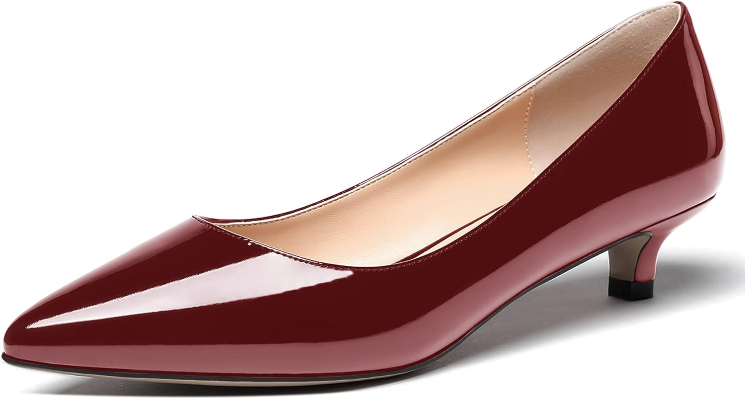 MODENCOCO Women's Pointed Toe Slip On Solid Patent Kitten Low Heel Pumps Shoes 1.5 Inch